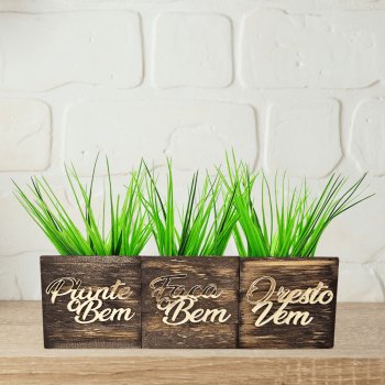 Trio de Vasinhos com Planta Artificial - Frase Motivacional Espelhada - Plante o Bem, Faça o Bem, o Resto Vem - Dourado